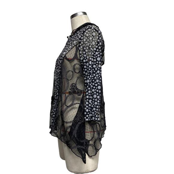 Vine Street Womens Size S Sheer Mesh Polka Dot 3/4 Sleeve Cardigan - Picture 2 of 5